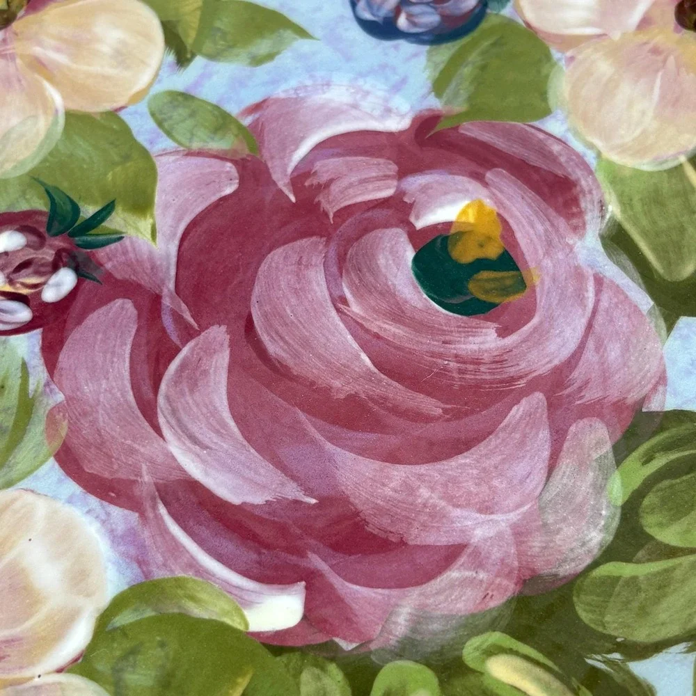 Lesal Home Hand Painted Floral Dinner Plate Pink Rose‎ Cottagecore Decor
